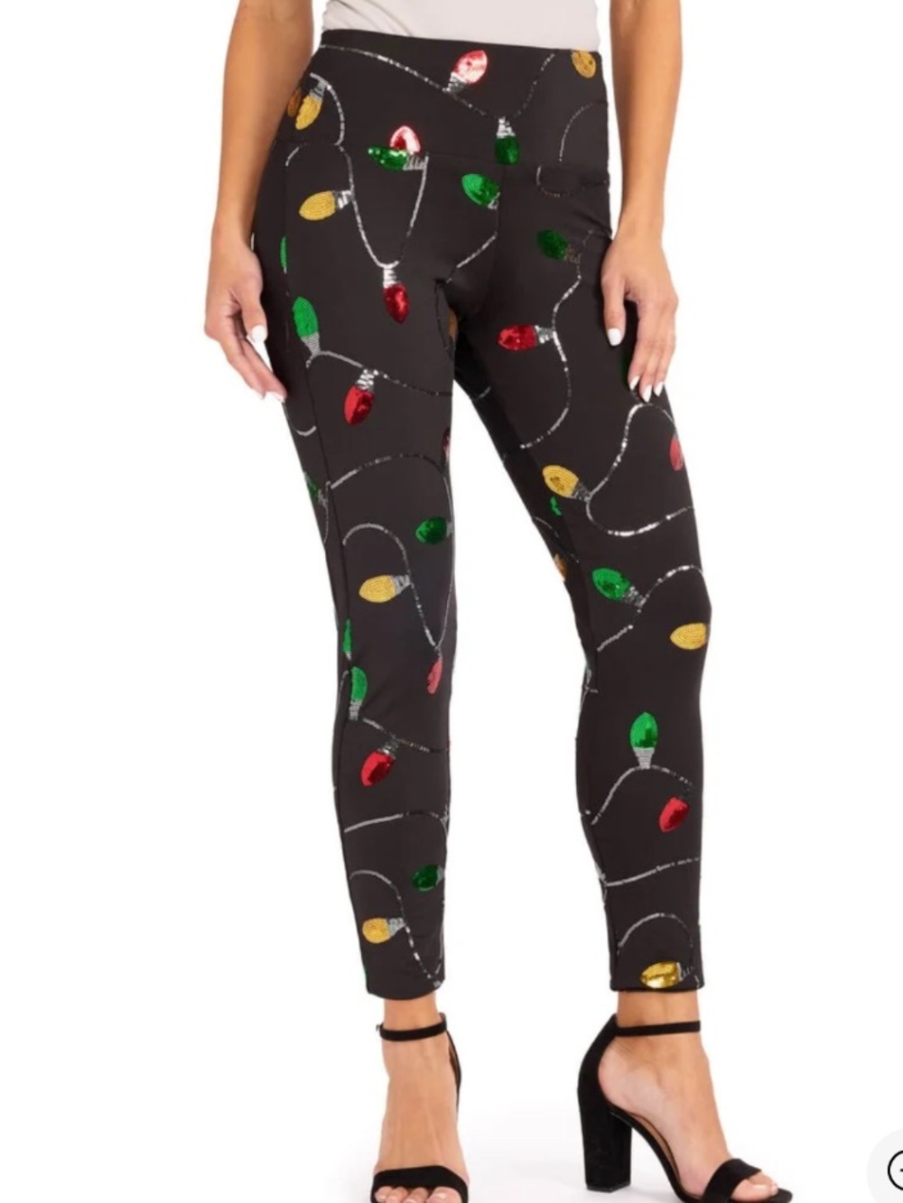 Tipsy Elves Black Leggings Squinted with Red, Green & Gold Holiday Lightsv